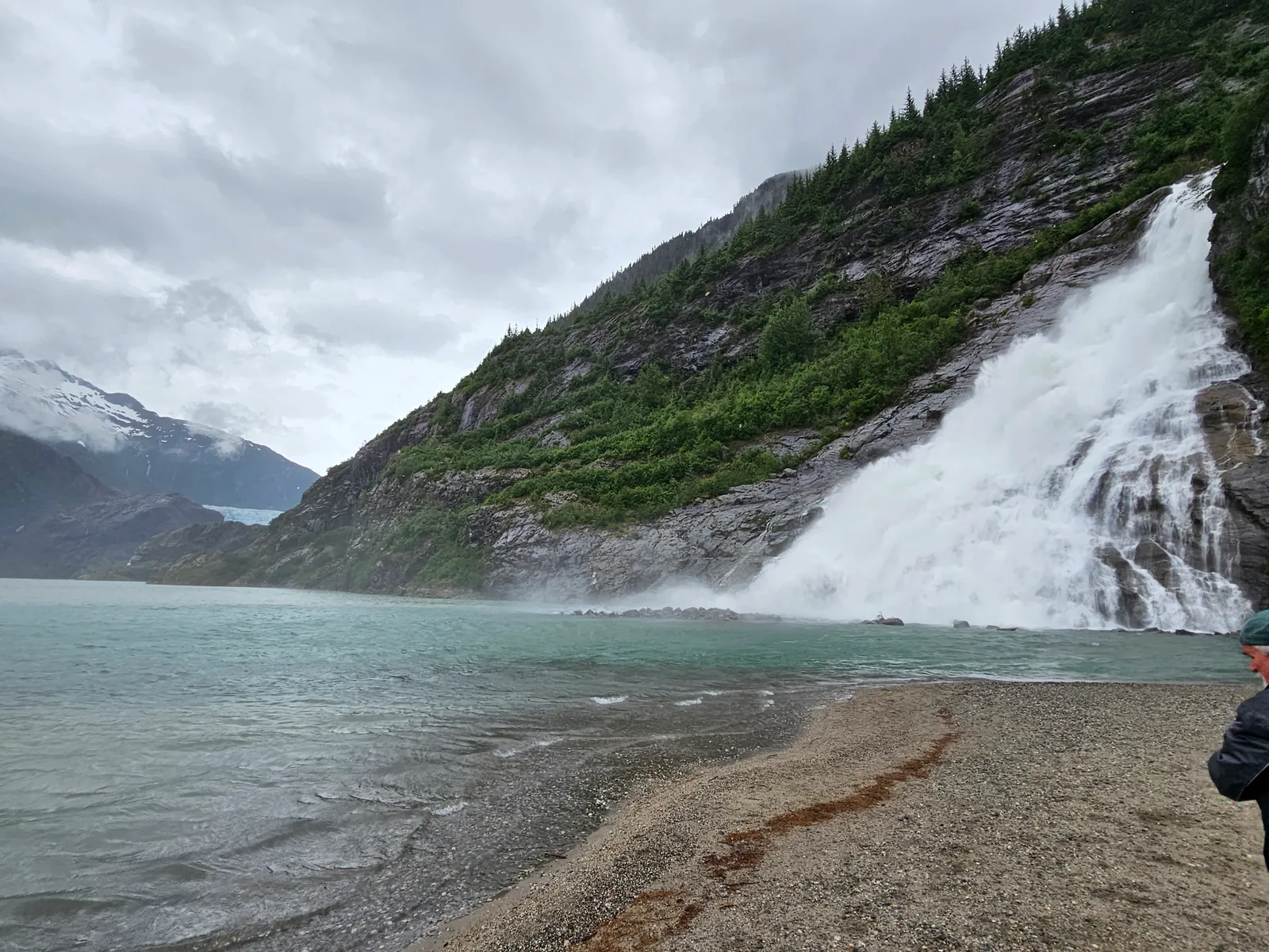 Waterfall and a glacial lake near Juneau