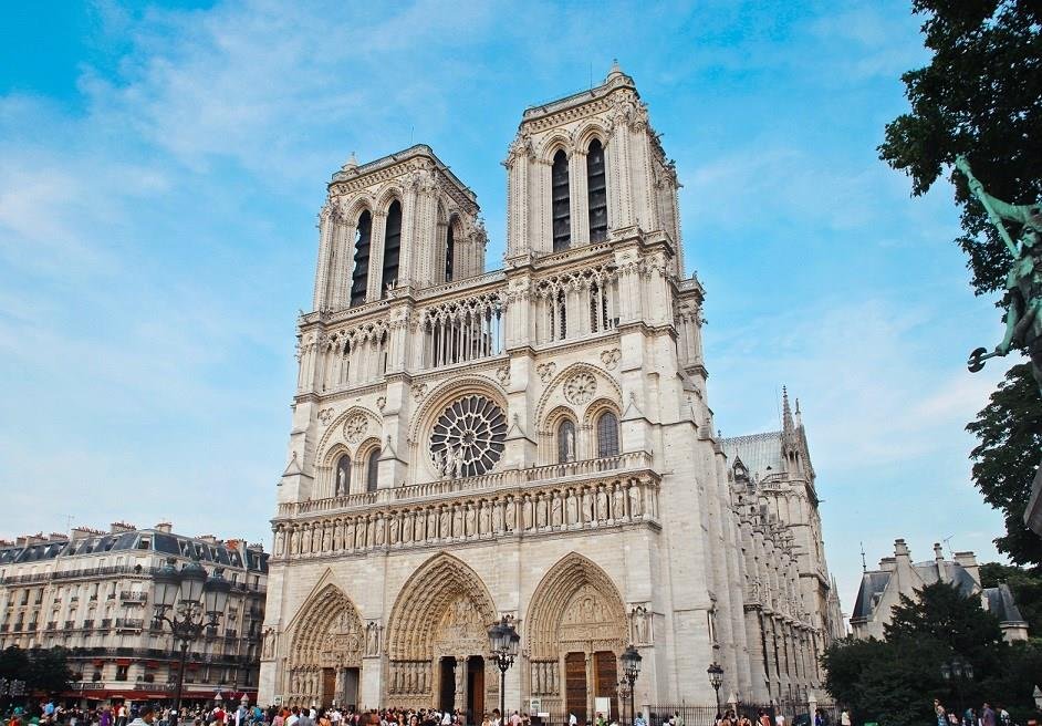The twin towers and Gothic façade of Notre-Dame in Paris