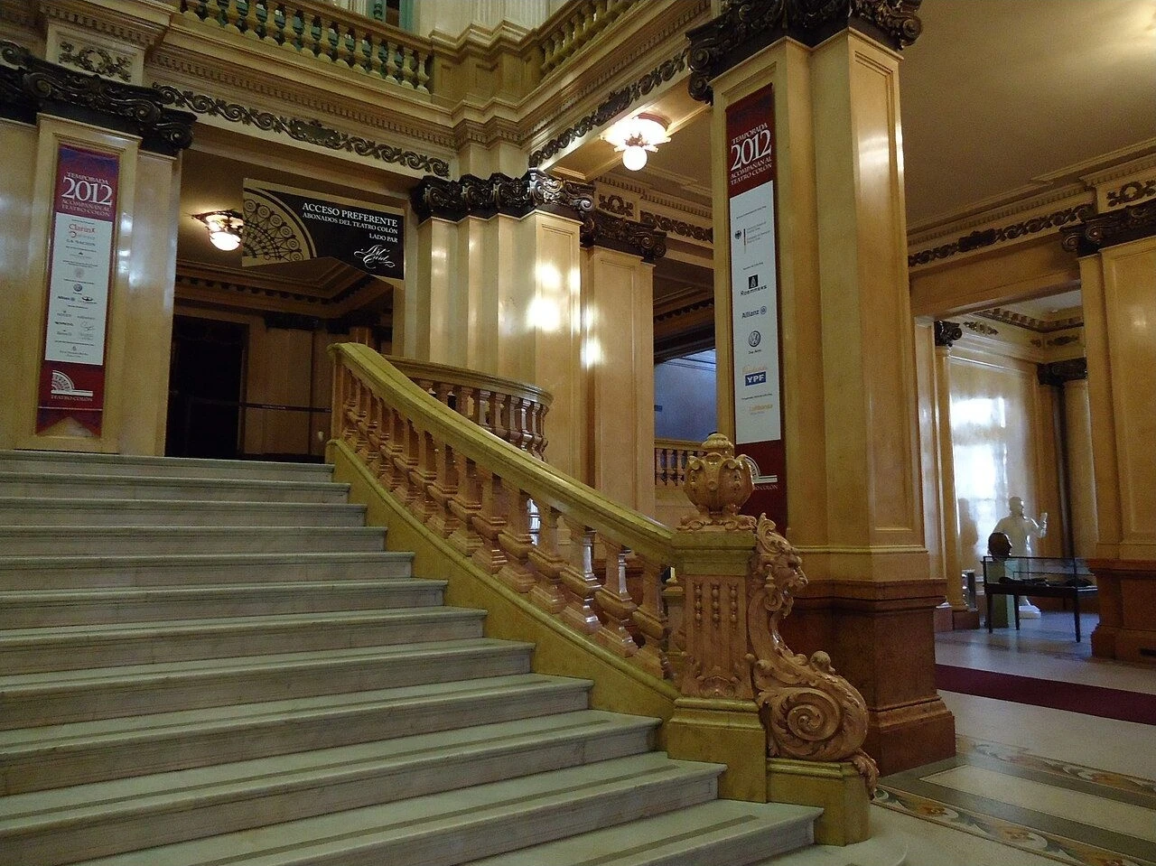 Grand entrance staircase inside Teatro Colón in Buenos Aires