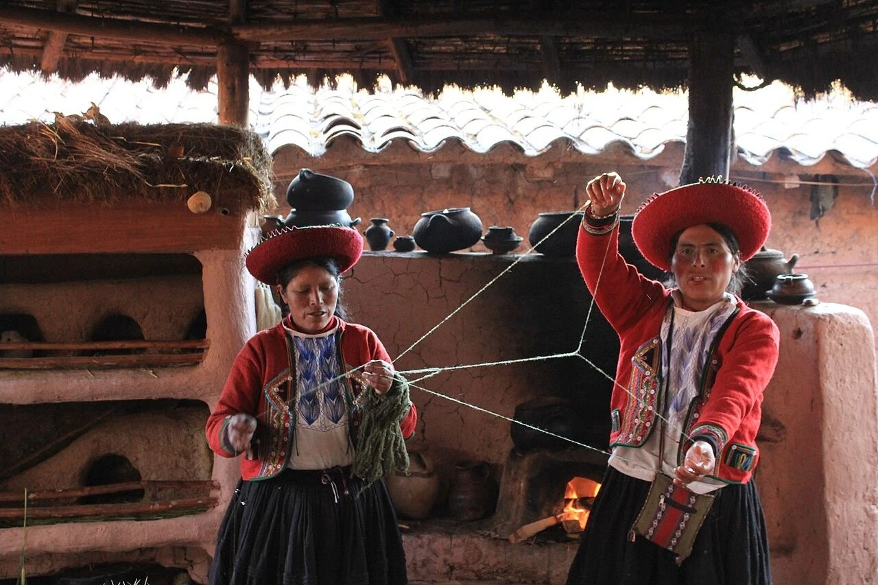 Women demonstrating textile-making traditions in Chinchero, in Peru’s Cusco region.