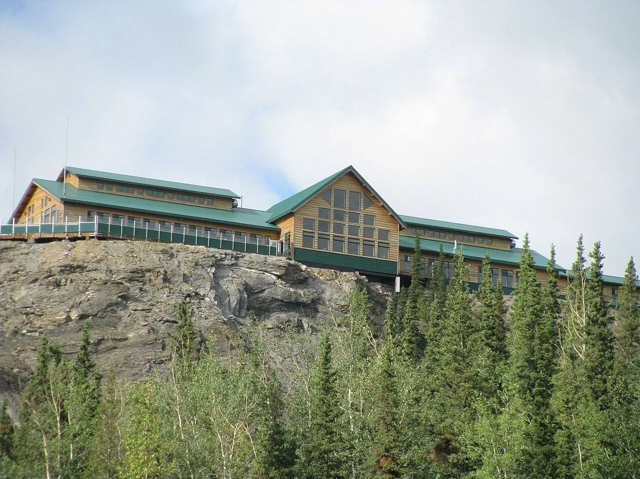 Grande Denali Lodge above a rocky hillside near Denali National Park.