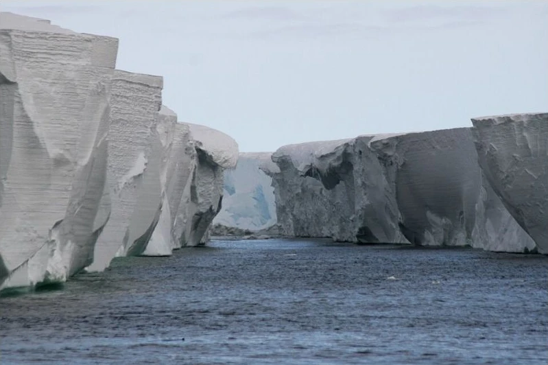 Ice cliffs at the Ross Ice Shelf, Antarctica.