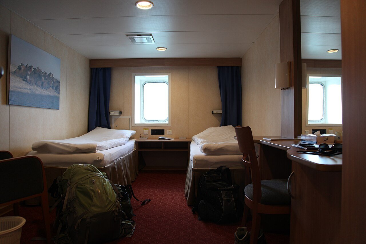 Twin-bed cabin aboard MS Expedition, photographed in 2011