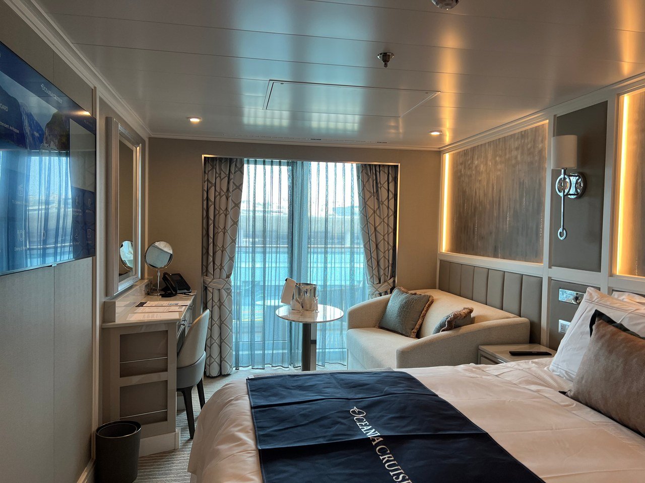 Concierge Level Veranda cabin aboard Oceania Vista, photographed in 2023