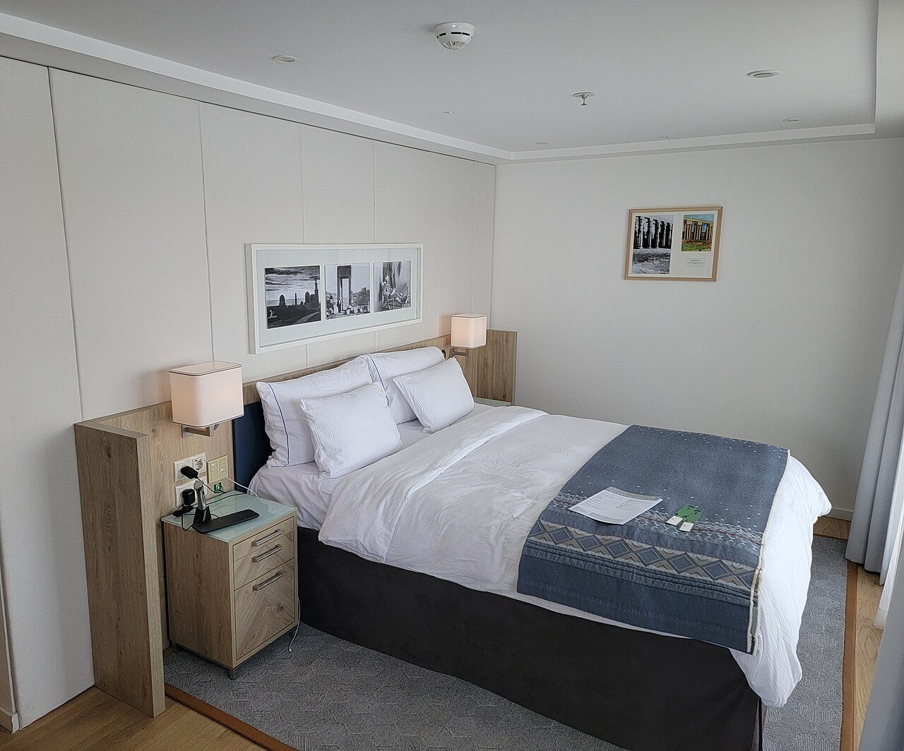 Explorer cabin bedroom aboard Viking Osiris, photographed in 2023